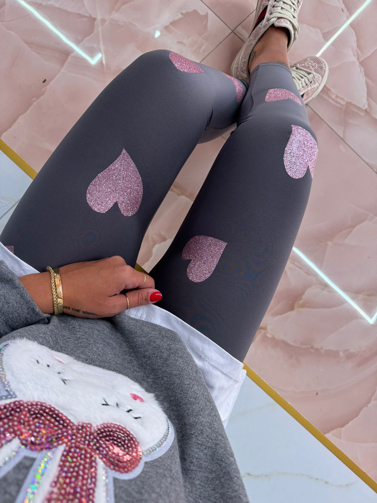 LEGGING GRIGIO CUORI ROSA