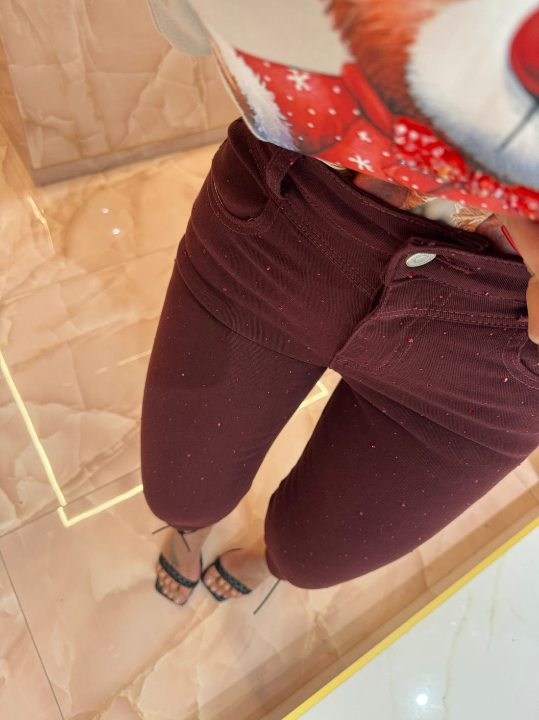 JEANS MICROSTRASS BORDO&