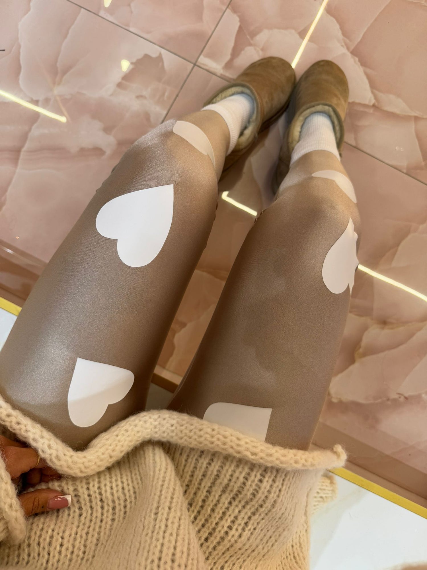 Leggins Beige Cuori Bianchi ♡