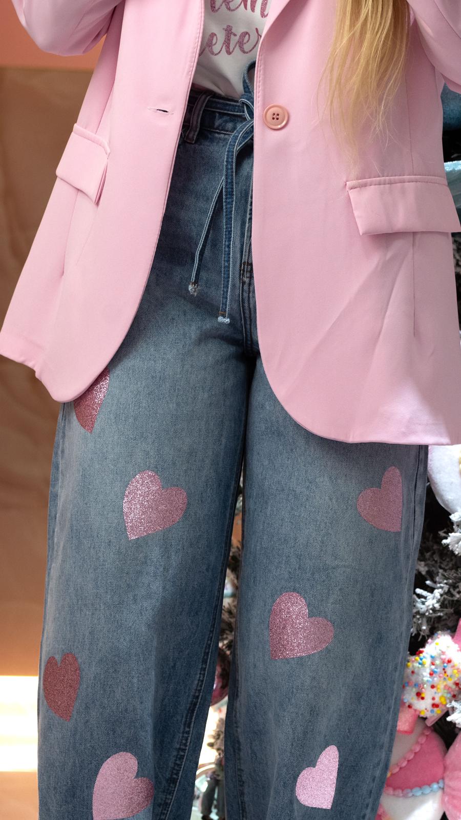 JEANS CARAMELLA CUORI ROSA