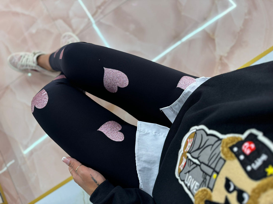 LEGGING HEART BASE NERA CUORI ROSA